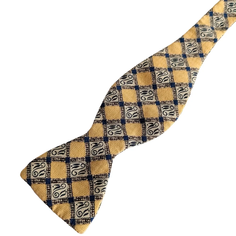 Kenneth Cole Yellow Print Silk Bow Tie